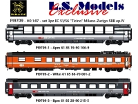 Pirata PI9709 - H0 - 3-tlg. Set Personenwagen EC 51/56 Ticino, SBB, Ep. IV